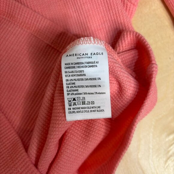 American Eagle AE Hey Baby Mock Turtleneck Long Sleeve Crop Coral, Salmon, Peach - Picture 5 of 6